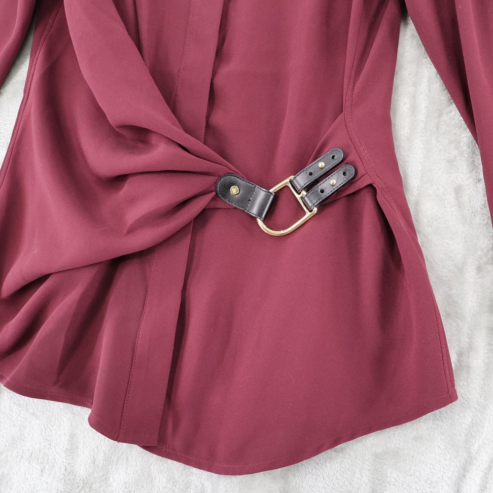 Lauren Ralph Lauren Buckle Trim Top Women 8 Maroon Equestrian Old Money $195 NWT - Picture 11 of 16